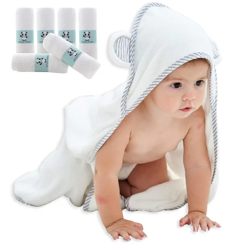 HIPHOP PANDA Juego de toallas y paños con capucha para bebé, toalla absorbente ultra suave de 2 capas, toalla de baño para recién nacidos, toallitas