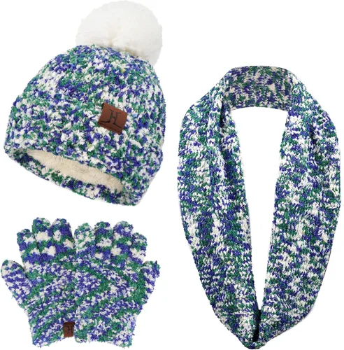 Toddler Boys Girls Winter Warm Knit Beanie Hat Neck Scarf Touchscreen Gloves with Fleece Lined Cap for 3-10 Year Kid Gifts