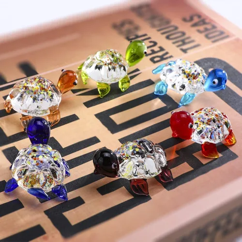 Miniatura 2 de HDCRYSTALGIFTS Juego de 6, figuras de tortuga marina de vidrio soplado a mano de 1.5 pulgadas, tortuga de vidrio en miniatura, colección de animales