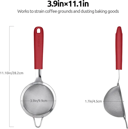 Miniatura 2 de Colador de malla de acero inoxidable 18/8: U-Taste Colador de alimentos de malla fina de cocina de 3.9 pulgadas con mango de silicona resistente (4)