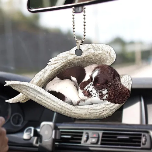 Miniatura 7 de Talataca English Springer Spaniel - Adorno de Navidad plano 2D de madera, Springer Inglés Dormir Ángel Dormir Decoración de árbol de pino, colgante