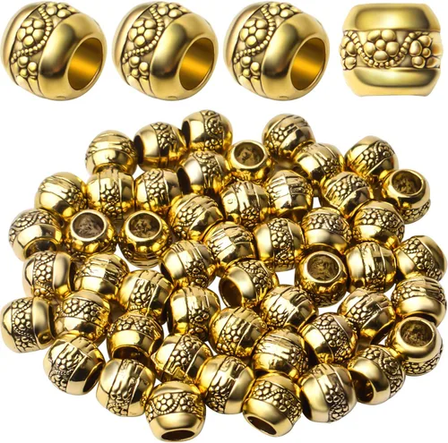 Miniatura 8 de 60 piezas de cuentas espaciadoras de agujero grande tibetanas de oro antiguo, cuentas redondas de tubo, espaciadores europeos rondelle para collar