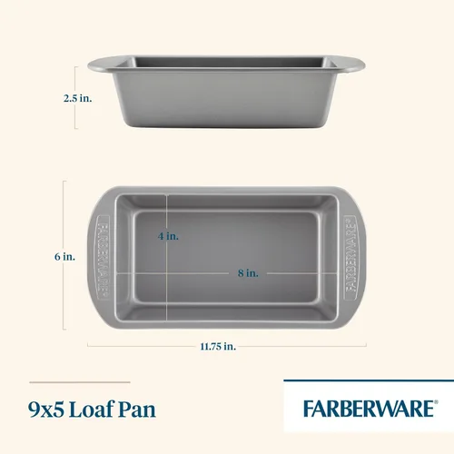 Miniatura 2 de Farberware Utensilios para hornear antiadherente de 9 pulgadas x 5 pulgadas molde para pan, gris