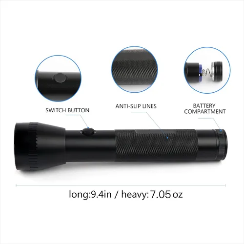 Miniatura 3 de Linterna LED de batería D de 2 celdas de alta resistencia, lúmenes altos, modo único, aluminio, linterna de metal resistente para exteriores