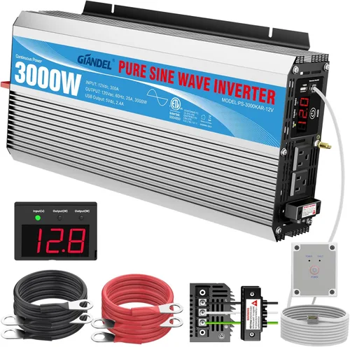 Miniatura 7 de GIANDEL Onda sinusoidal pura de 300 vatios con fusibles aprobados por UL, 12 V CC a 120 V CA, inversor de corriente para automóvil con USB-C PD 30 W