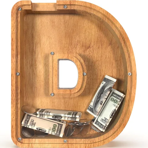 Miniatura 39 de Alcancía para niños y niñas, alcancía grande de madera personalizada con diseño recortado, bancos de monedas con letras del alfabeto, caja de ahorro