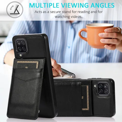 Miniatura 4 de Asuwish Funda de teléfono para Samsung Galaxy A12 con protector de pantalla de vidrio templado, soporte para tarjetas de crédito, soporte de piel