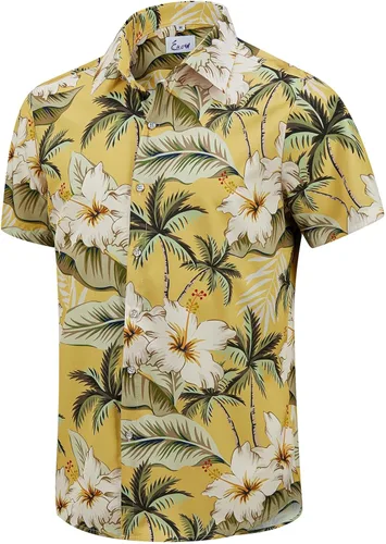 Miniatura 59 de EUOW - Camisas hawaianas para hombre de manga corta con botones, estampadas para la playa y el verano
