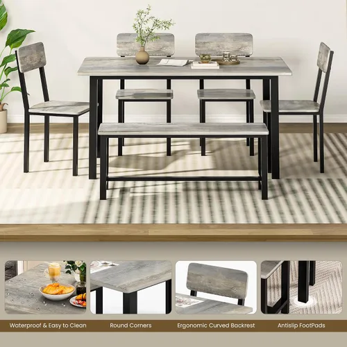 Miniatura 4 de AWQM Juego de comedor de 6 piezas, moderno juego de mesa de comedor para 4-6, juego de mesa de cocina con sillas y banco, juego de mesa de comedor
