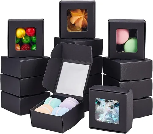Miniatura 23 de BENECREAT Paquete de 30 cajas rectangulares de papel kraft marrón de 3.3 x 2.3 x 1 pulgadas con ventana transparente para regalos de boda, fiesta