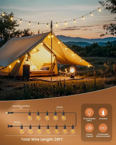 Miniatura 8 de Tira de luces G40 de 25 pies, con focos transparentes, con certificado UL para patios traseros, interiores y exteriores, negro, SYNCHKG061359