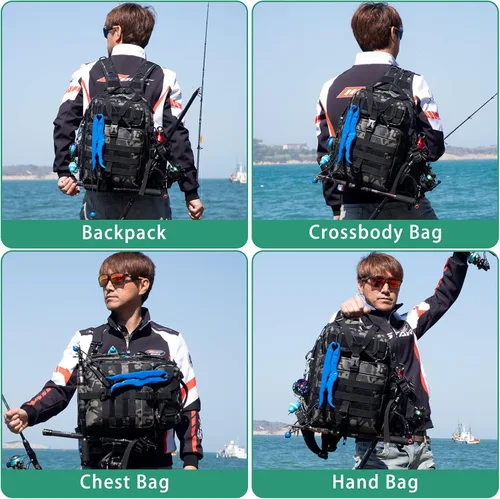Miniatura 7 de Blisswill - Bolsa de almacenamiento para equipo de pesca al aire libre - Mochila de pesca grande resistente al agua I: camuflaje bosque