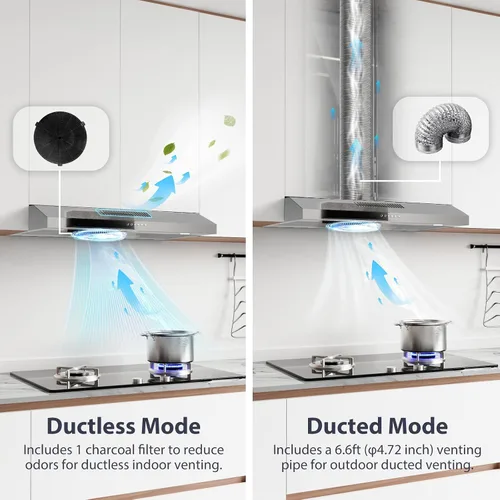 Miniatura 7 de Campana extractora de 30 pulgadas para debajo del gabinete, campana extractora de cocina convertible con conductos/sin conductos, ventilador