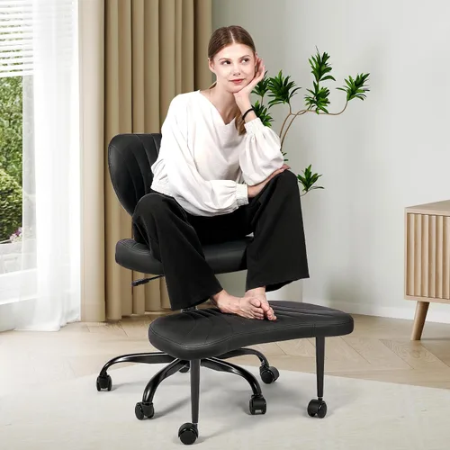 Silla de Oficina para Sentarse con Piernas Cruzadas, Silla Ergonómica Criss Cross con Ruedas, Silla de Meditación Giratoria 360° de Altura Ajustable