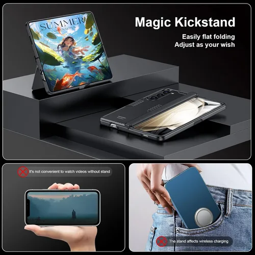 Miniatura 3 de Funda para Samsung Z-Fold-5: [Soporte oculto] [Carga inalámbrica] Funda delgada con protección de bisagra ligera con protector de pantalla - Funda