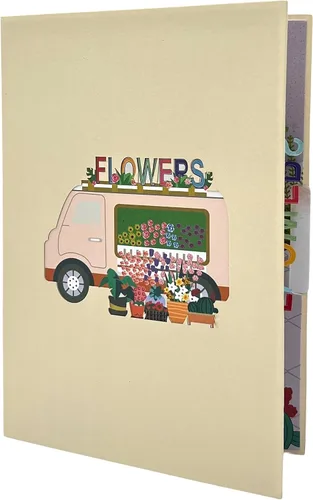 Miniatura 5 de Tarjeta de felicitación emergente con flores florecientes, furgonetas de aventura, vehículo floral, amante de la naturaleza, tema clásico