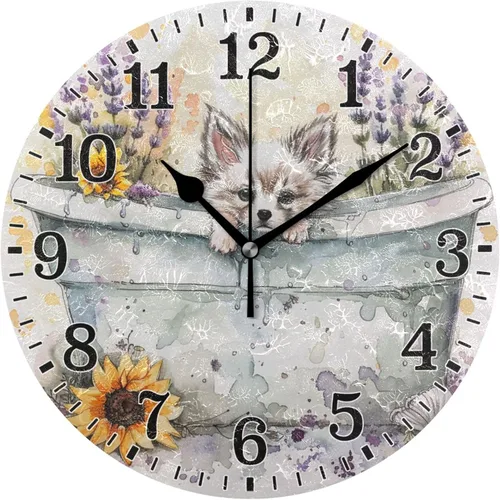 Miniatura 72 de JUNZAN Reloj de bañera con vino romántico espumoso y velas, reloj de pared silencioso de 10 pulgadas, pequeño reloj redondo, decoración de cocina