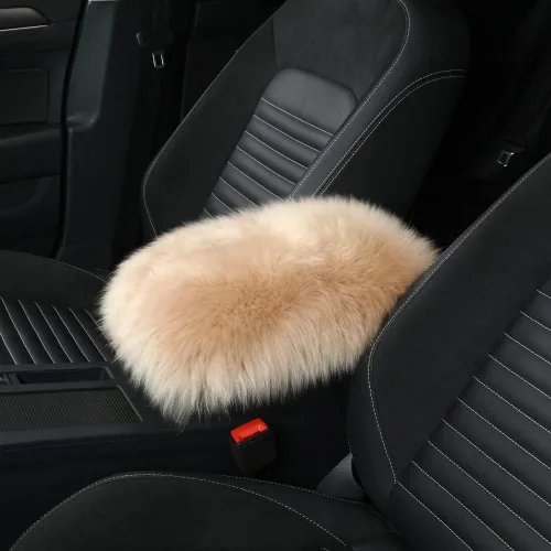 Miniatura 12 de IRIWOOL - Funda de reposabrazos de piel de oveja, cubierta de reposabrazos de auto, cojín suave de consola para coche, cubierta de consola central