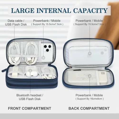 Miniatura 3 de FYY Organizador electrónico, organizador de cables de viaje, bolsa de transporte para accesorios electrónicos, portátil, impermeable, doble capa