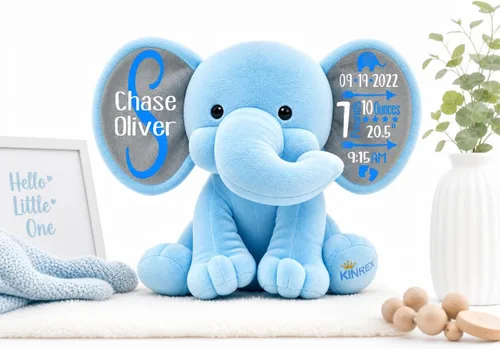 Miniatura 6 de Animal de peluche de elefante personalizado - Anuncio de estadísticas de nacimiento personalizadas, animales de peluche de elefante para bebés, baby