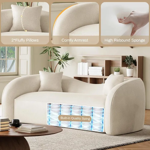 Miniatura 4 de Sofá curvado de 90.8 pulgadas para sala de estar, moderno y cómodo sofá de felpilla de 3 plazas sin hueso, asiento extra profundo y ancho con 2 Beige