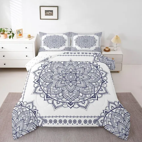 Miniatura 18 de Erosebridal Chic - Juego de edredón de flores tamaño Queen, juego de ropa de cama estética con mandala, juego de edredón gris turquesa, juego