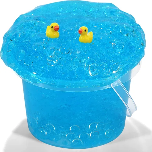 Azeperoy Slime de gelatina azul cielo premezclado con destellos y textura crujiente, incluye 4 juegos de complementos, estimulación sensorial y Azul