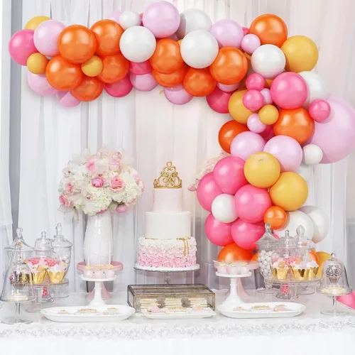 Miniatura 7 de Kit de arco de guirnalda de globos rosados, kit de arco de globos de color rosa, amarillo y naranja, globos de látex para fiesta de cumpleaños, baby
