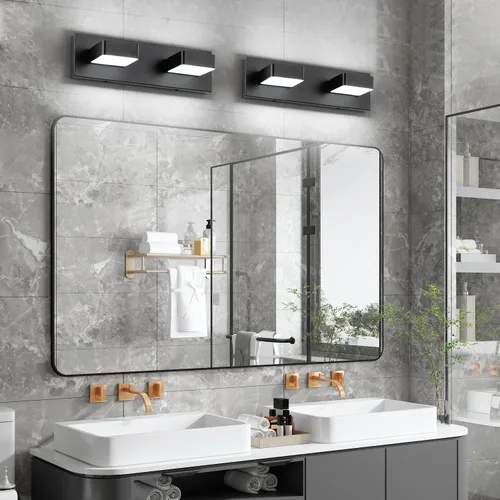 Miniatura 5 de Lámparas LED modernas de 2 luces LED para tocador de baño (15.5 pulgadas, blanco frío 6000 K), accesorios de iluminación de pared de baño