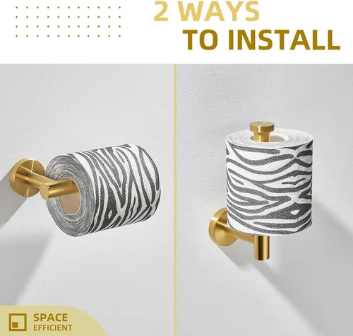 Miniatura 5 de Angle Simple SUS304 - Soporte de papel higiénico dorado oscuro cepillado, soporte para rollo de papel de baño de acero inoxidable, dispensador