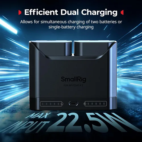 Miniatura 3 de SMALLRIG NP-FZ100 - Juego de baterías para cámara Sony, cargador de cámara de doble ranura de 22.5 W con baterías de 1940 mAh, compatible con Sony