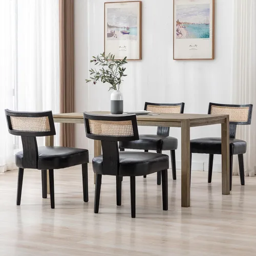 Miniatura 9 de BESTANO Juego de 2 sillas de comedor de ratán, modernas sillas de comedor de madera negra de mediados de siglo, sillas de comedor tapizadas de tela