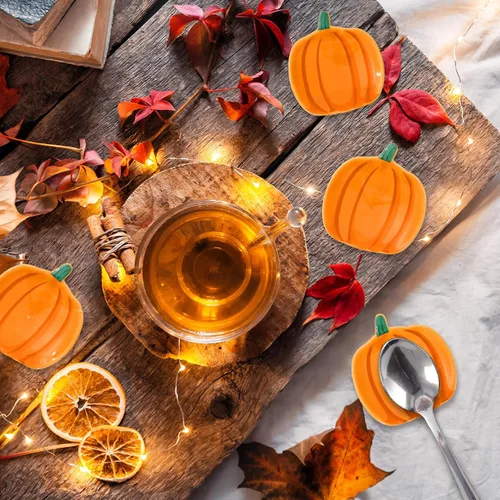 Miniatura 7 de Whaline 4 piezas de soporte para cucharas de cerámica de calabaza, platos de salsa de calabaza Shpaed, plato de café de Acción de Gracias, plato
