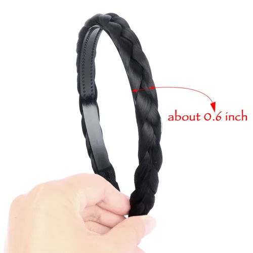 Miniatura 2 de Ancho de 1.5 cm Banda de pelo sintético trenzada estrecha con dientes para mujeres y niñas (Negro)