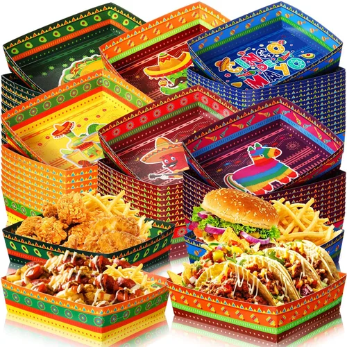 Harloon Paquete de 36 bandejas mexicanas para nachos de 5 libras, bandejas de papel mexicano extra grandes, para fiestas, botes desechables de
