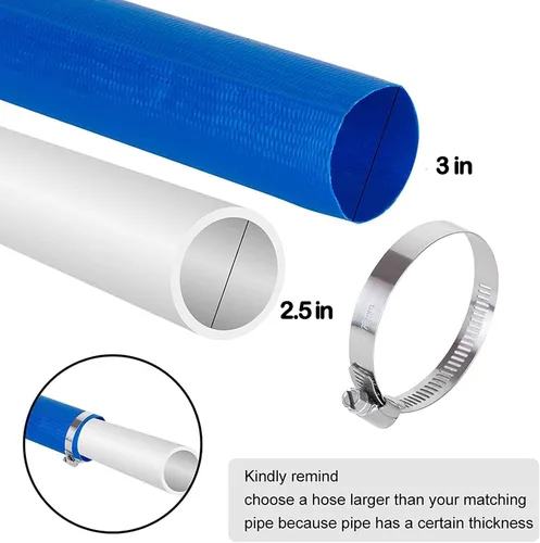 Miniatura 2 de Eastran Manguera de retrolavado azul de 3 pulgadas de diámetro x 50 pies para piscinas, 5 pulgadas de ancho cuando la manguera de piscina se coloca