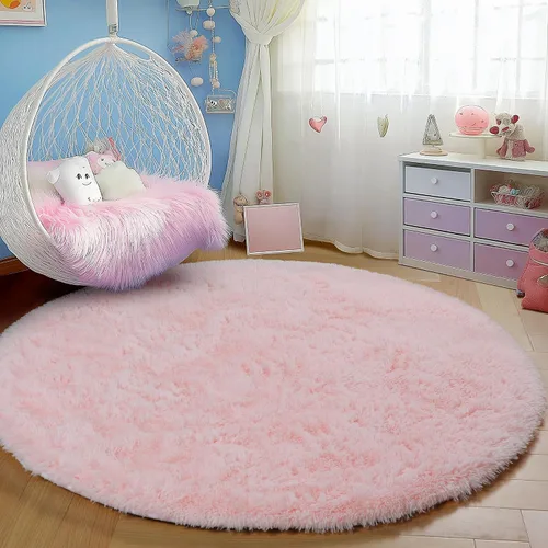 Miniatura 7 de PAGISOFE Alfombras redondas rosas de 5 pies, alfombras circulares para dormitorio de niñas, alfombras esponjosas para habitación de niñas, alfombra