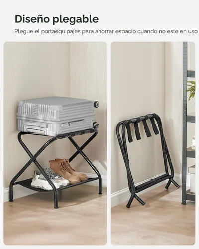 Miniatura 7 de SONGMICS Portaequipajes para habitación de invitados, juego de 2 soportes para maleta, marco de acero plegable, para hotel, dormitorio, soporta Negro