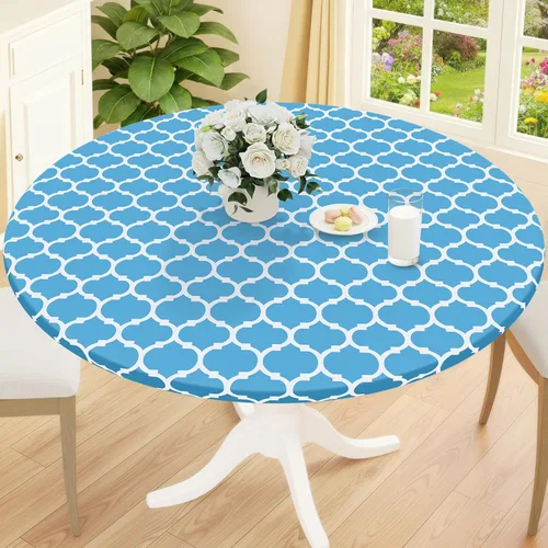 Miniatura 45 de Smiry Mantel redondo de pícnic, fundas de mesa elásticas impermeables para mesas de 18 a 24 pulgadas, manteles de vinilo con parte trasera