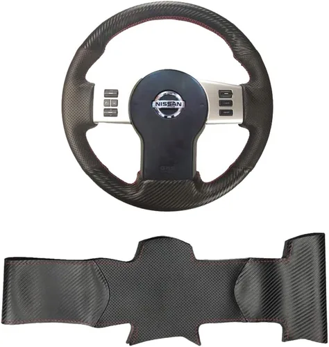 Funda de volante de fibra de carbono negra y cuero perforado para Nissan Pathfinder 2005-2012 / Nissan Xterra 2005-2015 / Nissan Frontier 2005-2019