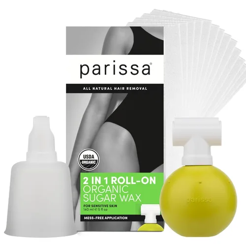 Parissa Cera de azúcar orgánica enrollable | Certificado USDA, fórmula 100% natural, suave y lavable para pieles sensibles | Kit de depilación en