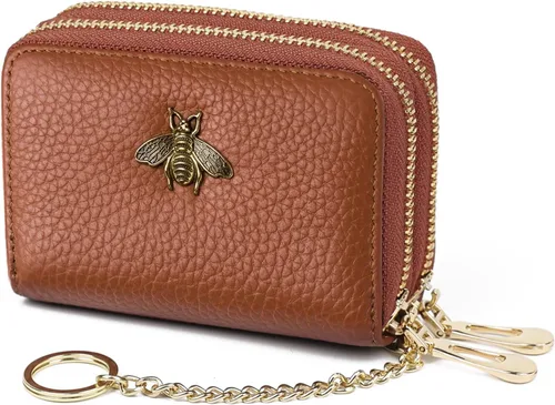 Miniatura 26 de imeetu Soporte para tarjetas de crédito RFID, cartera pequeña de cuero con cremallera para mujer