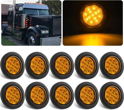 Konrali Luces de marcador LED redondas de 2.5 pulgadas, color ámbar, 13 LED con reflectores, 10 unidades de 2.5 pulgadas selladas laterales de 2.5