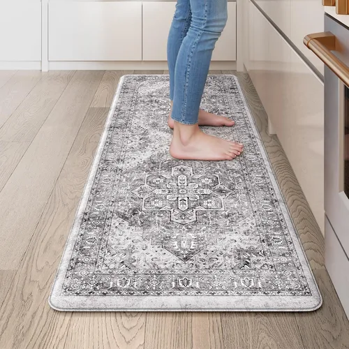 Miniatura 23 de KIMODE Alfombra de Cocina Antifatiga 2 Piezas, Alfombras de Cocina Antideslizantes e Impermeables, Alfombra de Cocina de Estilo Rústico en Gris