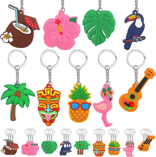 Miniatura 8 de Yinkin 36 llaveros para fiesta de verano, playa, flamenco, piña, tortuga, tabla de surf, para verano, piscina, recuerdo temático, suministros