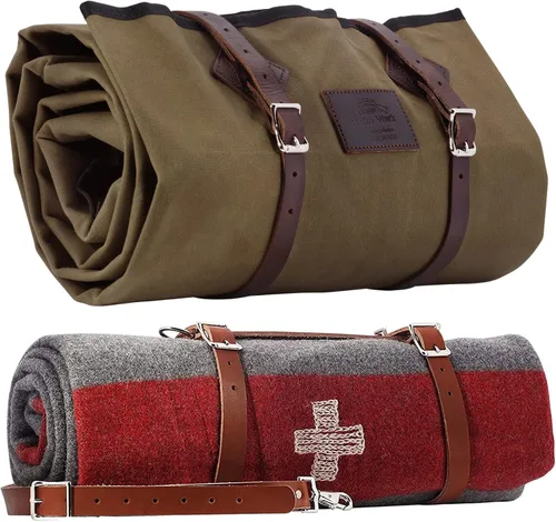 Miniatura 12 de 1844 Helko Werk Alemania - Saco de dormir de lona encerada hecho a mano para vaqueros - Saco de dormir para acampar con correas de cuero y Rollo