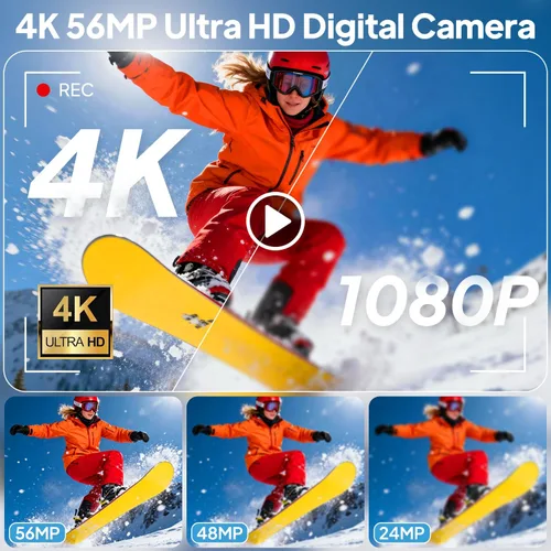 Miniatura 2 de Cámara digital 4K para fotografía, Focusinc de 56 MP y 3 pulgadas, pantalla abatible de 180°, enfoque automático para vlogging y cámara de disparo