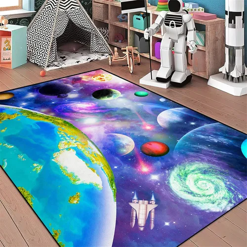 Miniatura 6 de Alfombra espacial para habitación de niños, alfombra de galaxia para niños, alfombras espaciales para dormitorio de niños, decoración