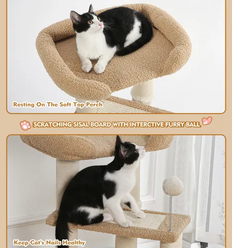 Miniatura 3 de Made4Pets - Árbol para gatos, torre de gato con alfombra gris para gatos de interior, lindo condominio de madera para gatitos con poste para rascar