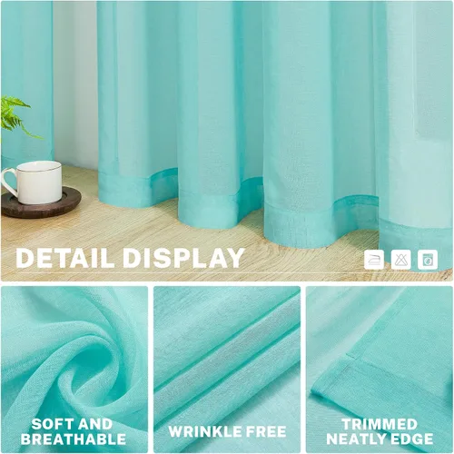 Miniatura 4 de MRTREES Cortinas transparentes de Aqua Blue, para cocina, de 36 pulgadas de longitud, cortinas transparentes de gasa con filtro de luz, cortinas